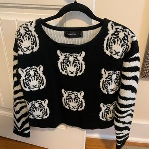 Minkpink Tiger and zebra animal print sweater